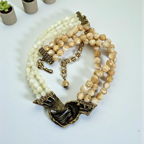 Vintage Heidi Daus Mother of Pearl Multi-Strand Knot Necklace Swarovski Crystals - Picture 13 of 17